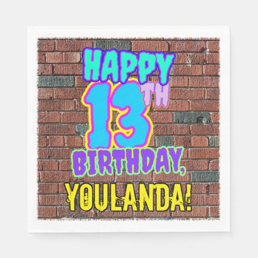 13誕生日～おもしろい、アーバングラフィティインスパイアルック スタンダードランチョンナプキン (正面)