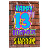 13誕生日:おもしろい、アーバングラフィティインスパイアルック ミディアムペーパーバッグ (正面)