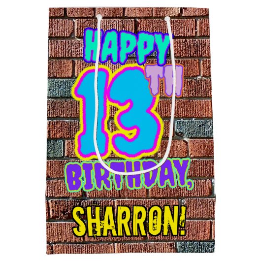 13誕生日:おもしろい、アーバングラフィティインスパイアルック ミディアムペーパーバッグ (裏面)