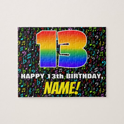13誕生日:おもしろい、カラフル音楽シンボル、「13」 ジグソーパズル (横)