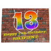 13誕生日:おもしろい、グラフィインスパイアティ・レインボー# 13 ラージペーパーバッグ (正面)