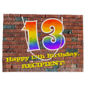 13誕生日:おもしろい、グラフィインスパイアティ・レインボー# 13 ラージペーパーバッグ (裏面)