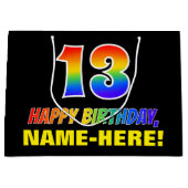 13誕生日:はっきりした,おもしろい,シンプルレインボー13 ラージペーパーバッグ (正面)