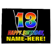 13誕生日:はっきりした,おもしろい,シンプルレインボー13 ラージペーパーバッグ (裏面)