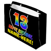 13誕生日:はっきりした,おもしろい,シンプルレインボー13 ラージペーパーバッグ (裏面アングル)