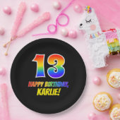 13誕生日:はっきりした,おもしろい,シンプル虹， 13 ペーパープレート (パーティー)