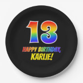 13誕生日:はっきりした,おもしろい,シンプル虹, 13 ペーパープレート (正面)