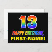 13誕生日:はっきりした,おもしろい,シンプル虹, 13 ポストカード (正面/裏面)