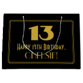 13誕生日— アールデコ刺激を受けたルク「13」と名前 ラージペーパーバッグ (正面)