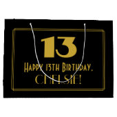 13誕生日— アールデコ刺激を受けたルク「13」と名前 ラージペーパーバッグ (裏面)