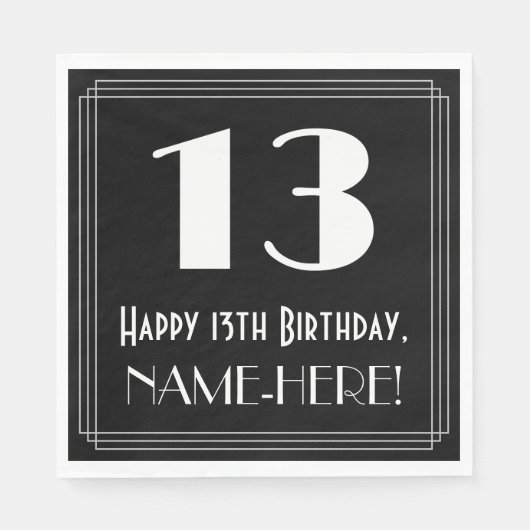 13誕生日~アールデコ見るインスパイア"13",名前 スタンダードランチョンナプキン (正面)