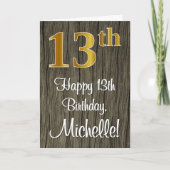 13誕生日:エレガントフェイク金ゴールドルック#,フェイク Wood カード (正面)