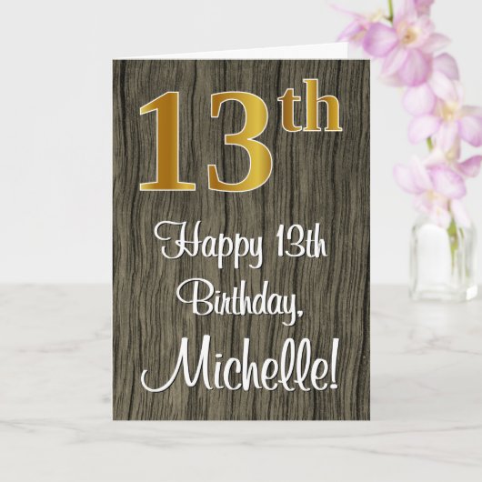 13誕生日:エレガントフェイク金ゴールドルック#,フェイク Wood カード (蘭)