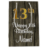 13誕生日:エレガントフェイク金ゴールドルック#,フェイク Wood ミディアムペーパーバッグ (正面)