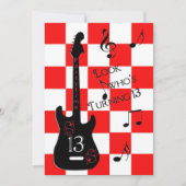 13誕生日、エレキギター、赤/白/黒 招待状 (正面)