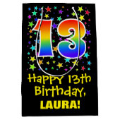 13誕生日:カラフルスターズパターン&レインボー13 ミディアムペーパーバッグ (正面)