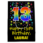13誕生日:カラフルスターズパターン&レインボー13 ミディアムペーパーバッグ (裏面)