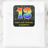13誕生日:カラフル音楽シンボル、レインボー13 スクエアシール (バッグ)