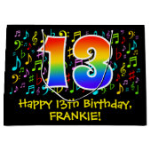 13誕生日-カラフル音楽シンボル、レインボー13 ラージペーパーバッグ (正面)