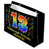 13誕生日-カラフル音楽シンボル、レインボー13 ラージペーパーバッグ (正面アングル)