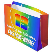 13誕生日: カラフル、おもしろいレインボーパターン# 13 ラージペーパーバッグ (裏面アングル)