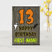 13誕生日:ハロウィ不気味ンテーマ名前をカスタムする カード (黄色い花)