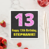 13誕生日:ピンクストライプのハートと13" +名前 スタンダードランチョンナプキン (インサイチュ)