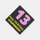 13誕生日:ピンクストライプのハートと13" +名前 スタンダードランチョンナプキン (角)