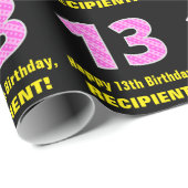 13誕生日:ピンクストライプのハートと13 +名前 ラッピングペーパー (ロールコーナー)