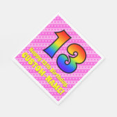 13誕生日：ピンクストライプのハート、レインボー# 13 スタンダードランチョンナプキン (角)