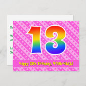 13誕生日:ピンクストライプハート、レインボー13 ポストカード (正面/裏面)