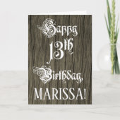 13誕生日:、ファンシー文字エレガント、フェイクWood Look カード (正面)