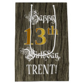 13誕生日:フェイク金ゴールドルック&ウッドフェイクパターン ミディアムペーパーバッグ (裏面)