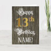 13誕生日:フェイク金ゴールドルック+木フェイク模様 カード (正面)