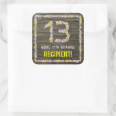 13誕生日:フローラ番号、フェイク木目、名前 スクエアシール (バッグ)