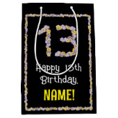 13誕生日:フローラ花数名前をカスタムする ミディアムペーパーバッグ (正面)