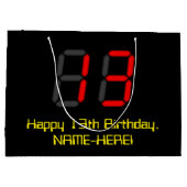 13誕生日：レッドデジタルクロックスタイル"13" +名前 ラージペーパーバッグ (裏面)