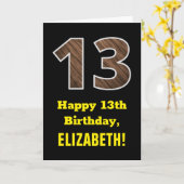 13誕生日：名前フェイク、木目パターン「13」 カード (黄色い花)