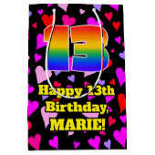13誕生日:愛するハートパターン、虹# 13 ミディアムペーパーバッグ (正面)