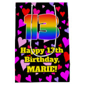 13誕生日:愛するハートパターン、虹# 13 ミディアムペーパーバッグ (裏面)