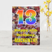 13誕生日、素朴紅葉、レインボー「13」 カード (黄色い花)