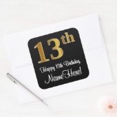 13誕生日 – 豪華エレガントなフェイク金ゴールドルック# スクエアシール (封筒)