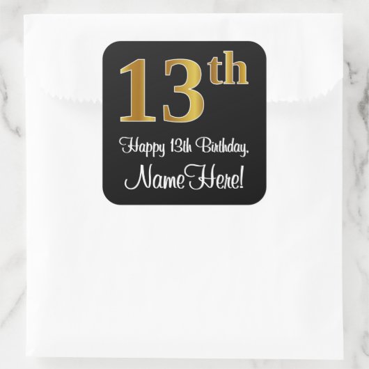 13誕生日 – 豪華エレガントなフェイク金ゴールドルック# スクエアシール (バッグ)