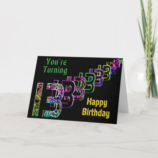 13誕生日 – 黒の抽象芸術と色番号 カード (正面)