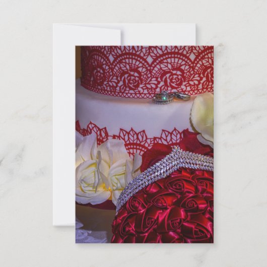 1304-結婚式のケーキ・花束・指輪 招待状 (正面)