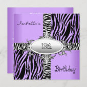 1310代の誕生日ゼブラワイルドパープルアニマルブラック 招待状 (正面/裏面)