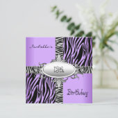 1310代の誕生日ゼブラワイルドパープルアニマルブラック 招待状 (スタンド正面)