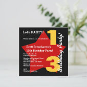 1310代の誕生日ブモダンラックレッド金ゴールド星B02 招待状 (スタンド正面)