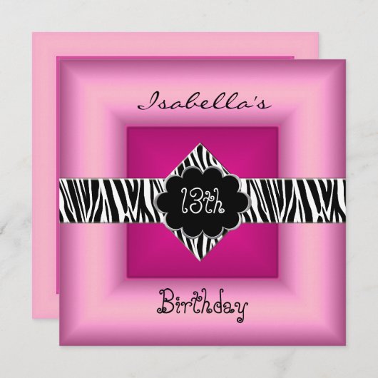 1310代の誕生日ワイルドピンクアニマルブラック5 招待状 (正面/裏面)