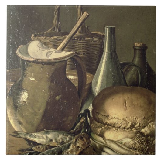 131-0058519/1魚、ニラネギおよびBreaの静物画 タイル (正面)